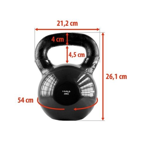 KNV20 BLACK KETTLEBELL ŻELIWNY POKRYTY WINYLEM HMS