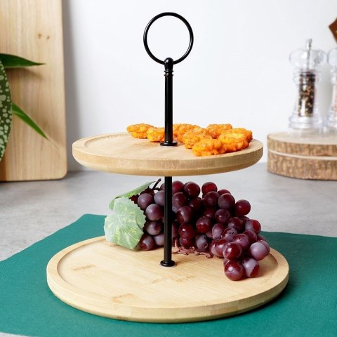 Grupa Orion Sp. z o.o. Patera 2-Piętrowa Bambusowa Drewniana Dekoracyjna EXCELLENT HOUSEWARE 24 cm