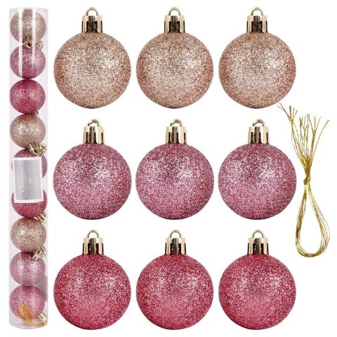 Grupa Orion Sp. z o.o. Bombki Choinkowe VILDE Różowe 4 cm Zestaw 9 szt. Nietłukące Brokatowe