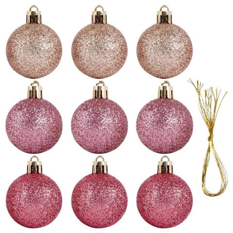 Grupa Orion Sp. z o.o. Bombki Choinkowe VILDE Różowe 4 cm Zestaw 9 szt. Nietłukące Brokatowe