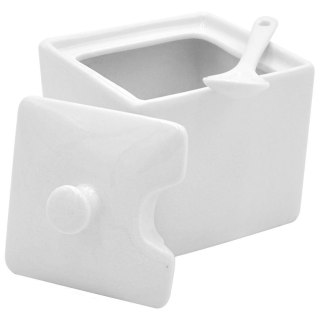 Grupa Orion Sp. z o.o. Cukiernica cukierniczka porcelanowa biała kwadratowa pojemnik na cukier z łyżeczką
