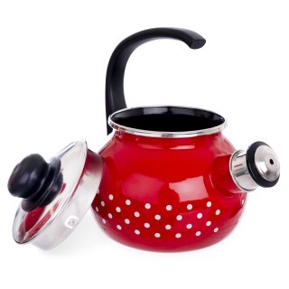 Grupa Orion Sp. z o.o. Czajnik z Gwizdkiem ORION TECKA 1,75 L Emaliowany Czerwony w Grochy