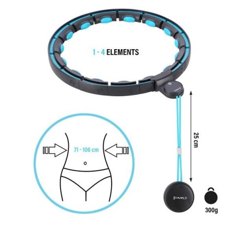 HHM17 HULA HOP BLACK/TURQUOISE Z MAGNESAMI I OBCIĄŻNIKIEM + LICZNIK HMS