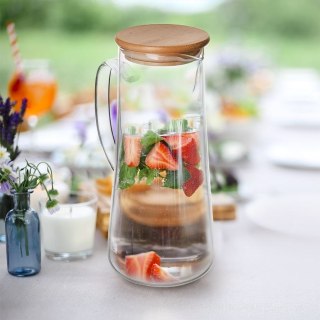 Grupa Orion Sp. z o.o. Dzbanek Szklany z Pokrywką Bambusową Solidny Dekoracyjny ORION 1,35 L