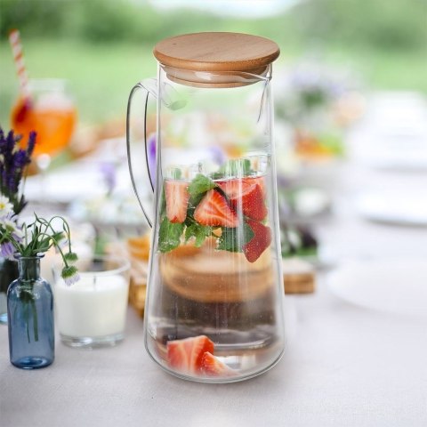 Grupa Orion Sp. z o.o. Dzbanek Szklany z Pokrywką Bambusową Solidny Dekoracyjny ORION 1,35 L