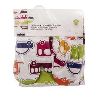 Grupa Orion Sp. z o.o. Fartuch kuchenny rękawica czapka dla dzieci auta zestaw kucharza dziecięcy 3 elementy