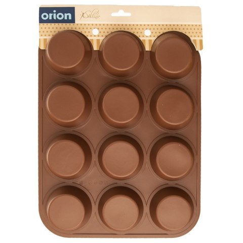Grupa Orion Sp. z o.o. Forma do 12 Muffinek Babeczek Silikonowa Brązowa Solidna ORION 32,5 x 25 cm