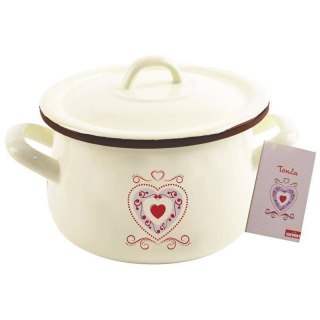 Grupa Orion Sp. z o.o. Garnek Emaliowany 2,3 L ORION TONCA Kremowy 16 cm z Pokrywką Indukcja