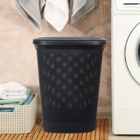 Grupa Orion Sp. z o.o. Kosz na Pranie Ubrania Łazienkowy Plastikowy Czarny BATHROOM SOLUTIONS 60 L