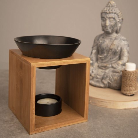 Grupa Orion Sp. z o.o. Elegancki Dekoracyjny Kominek Zapachowy Bambusowy Porcelanowy Czarny 14 cm