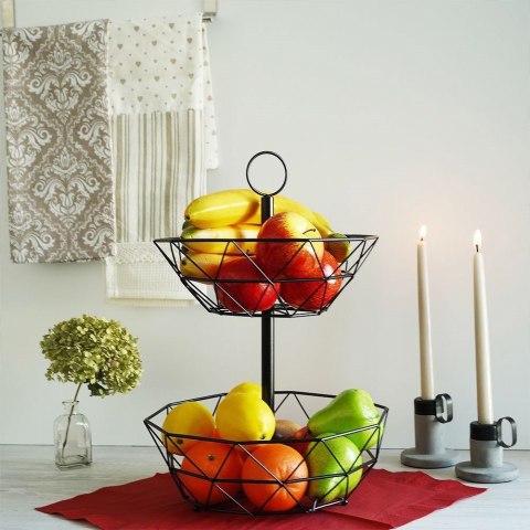 Grupa Orion Sp. z o.o. Koszyk na Owoce Warzywa 2-Poziomowy Metalowy Czarny Solidny VILDE 43 x 30cm