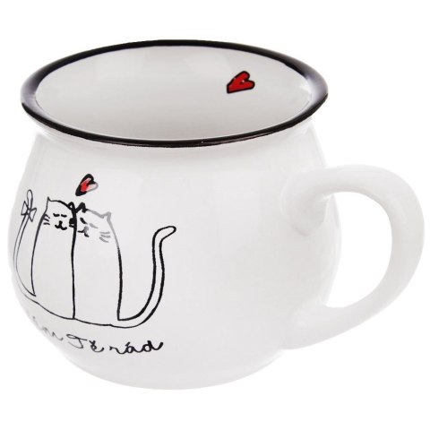 Grupa Orion Sp. z o.o. Kubek Ceramiczny na Kawę Herbatę Kot Duży Biały Pojemny Prezent ORION 300ml