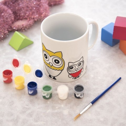 Grupa Orion Sp. z o.o. Kubek do Malowania z Farbkami Porcelanowy Sowy dla Dzieci ORION 330 ml