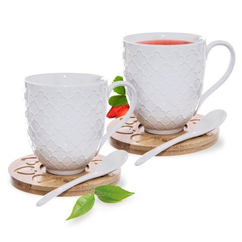 Grupa Orion Sp. z o.o. Kubki Porcelanowe do Kawy Herbaty z Łyżeczką Podstawką ORION 370 ml 2 szt.