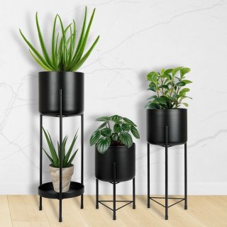 Grupa Orion Sp. z o.o. Zestaw Kwietnik Metalowy Czarny Solidny Loft Stojący Stabilny VILDE 3 szt.
