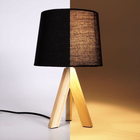 Lampa stołowa z kloszem abażurem lampka nocna czarna drewniana 30x14cm