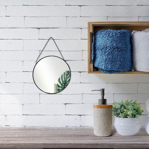 Lustro lusterko na łańcuszku w czarnej metalowej ramie okrągłe ścienne loft czarne 20 cm