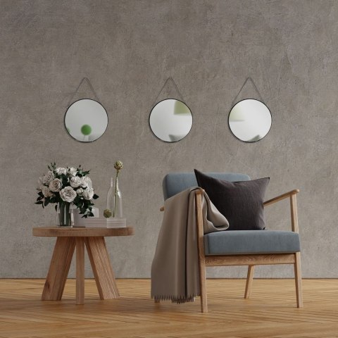 Lustro lusterko na łańcuszku w czarnej metalowej ramie okrągłe ścienne loft czarne 20 cm
