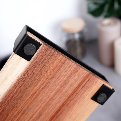 Grupa Orion Sp. z o.o. Miseczki miski ceramiczne do dipów na przekąski na tacy drewnianej czarne zestaw 4 el.