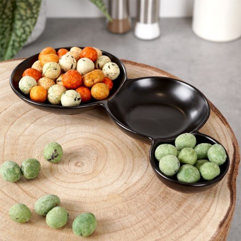 Grupa Orion Sp. z o.o. Miseczka na Przekąski Potrójna 25 cm Porcelanowa Czarna do zmywarki ORION