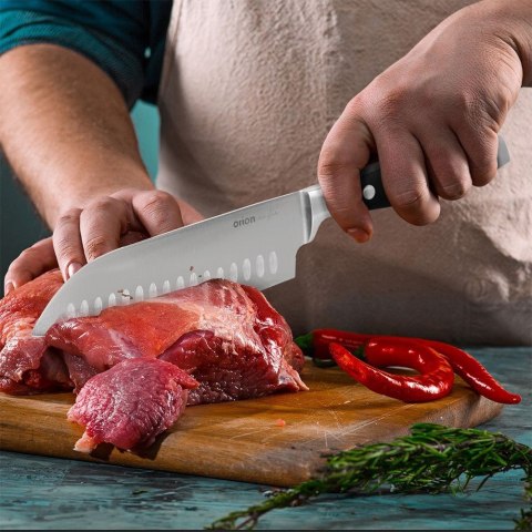 Grupa Orion Sp. z o.o. Nóż Santoku do Mięsa Ryb Owoców Stalowy Japoński Solidny MASTER 33 x 5 cm