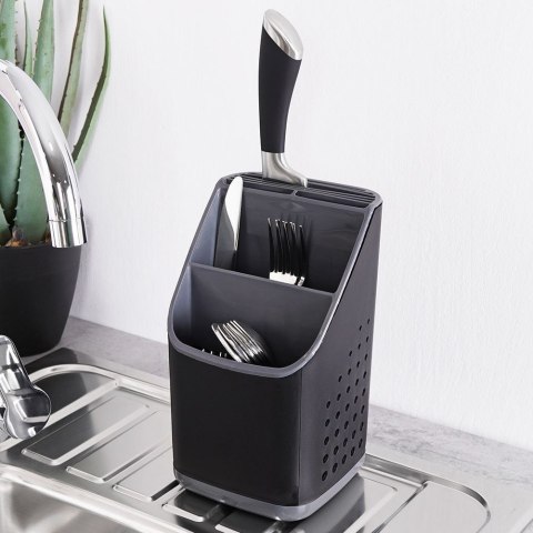 Grupa Orion Sp. z o.o. Ociekacz na Sztućce 14 x 14 x 23 cm Tworzywo Czarny z Tacką ORION