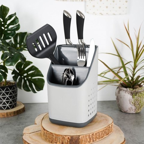 Grupa Orion Sp. z o.o. Ociekacz na Sztućce 14 x 14 x 23 cm Tworzywo Szare z Podstawką VILDE