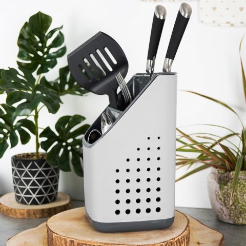 Grupa Orion Sp. z o.o. Ociekacz na Sztućce 14 x 14 x 23 cm Tworzywo Szare z Podstawką VILDE