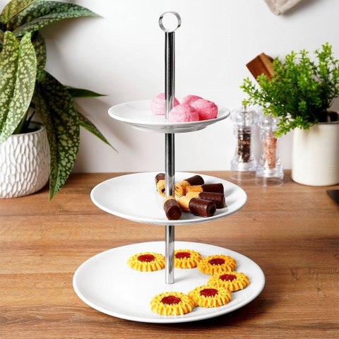 Grupa Orion Sp. z o.o. Patera Porcelanowa Biała 3-Piętrowa do Serwowania Przekąsek ORION 25,5 cm