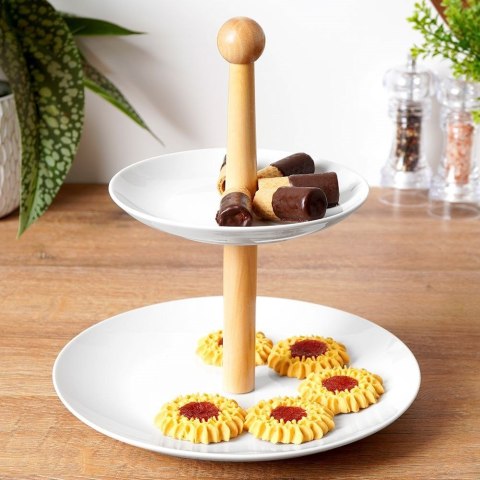 Grupa Orion Sp. z o.o. Patera Etażerka do Ciast Porcelanowa Biała 2-Piętrowa Houseware 27 cm