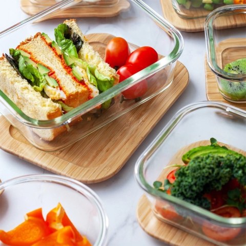 NAVA Pojemnik na żywność szklany z bambusową pokrywką i uszczelką naczynie żaroodporne ARIZONA 750 ml