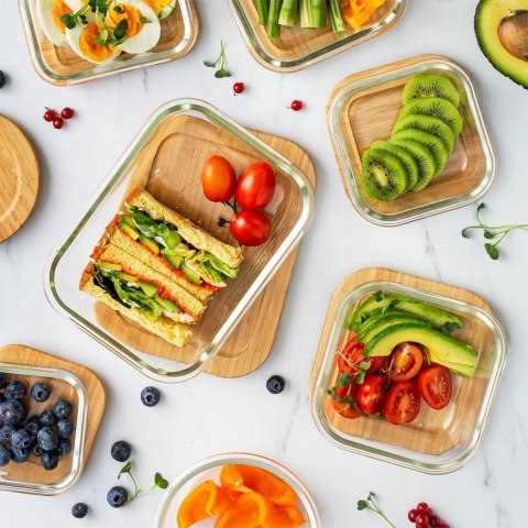 NAVA Pojemnik na żywność szklany z bambusową pokrywką i uszczelką naczynie żaroodporne ARIZONA 750 ml