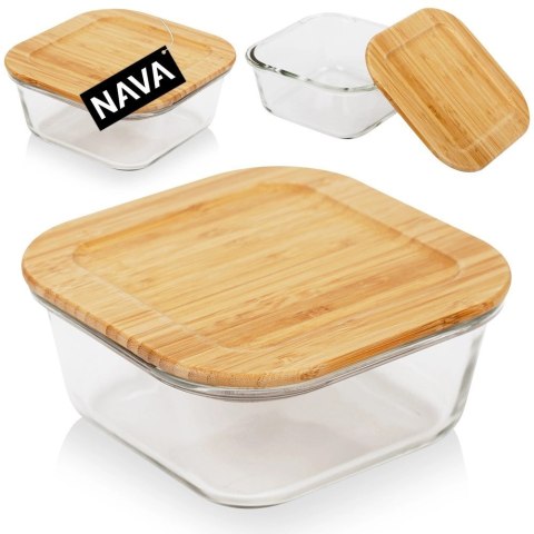 NAVA Pojemnik na żywność szklany z bambusową pokrywką i uszczelką naczynie żaroodporne ARIZONA 750 ml
