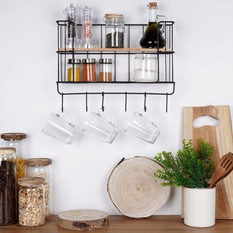 Grupa Orion Sp. z o.o. Półka Kuchenna z Wieszakami Metalowa Loft Czarna VILDE 41 x 12 x 25,5 cm