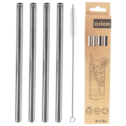 Grupa Orion Sp. z o.o. Słomki Stalowe z Czyścikiem Zestaw 5 el. Wielorazowe do Koktajli ORION