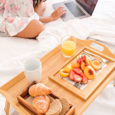 Grupa Orion Sp. z o.o. Stolik Śniadaniowy ORION 50x30x24,5 cm Bambusowy Drewniany do Łóżka Laptopa