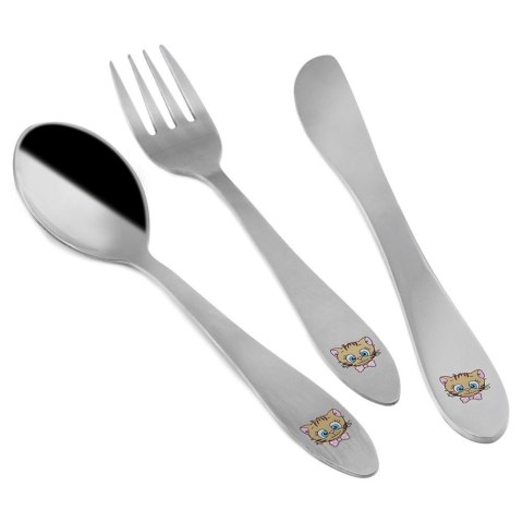Grupa Orion Sp. z o.o. Zestaw Sztućce Widelec Łyżka Nóż dla Dzieci Małe Stalowe Kotek ORION 3 el.