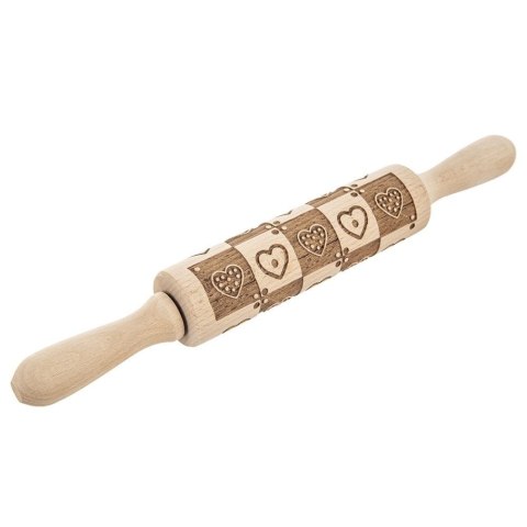 Wałek do ciasta obrotowy dekoracyjny drewniany serce 33 cm