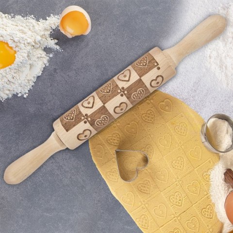 Wałek do ciasta obrotowy dekoracyjny drewniany serce 33 cm