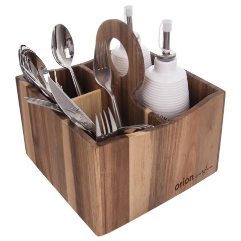 Grupa Orion Sp. z o.o. Stojak na Sztućce Sosy Przyprawy Drewniany Solidny ORION 18,5 x 18,5 x 22cm