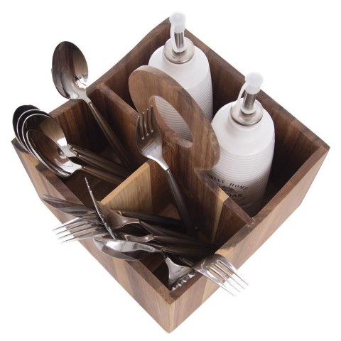 Grupa Orion Sp. z o.o. Stojak na Sztućce Sosy Przyprawy Drewniany Solidny ORION 18,5 x 18,5 x 22cm
