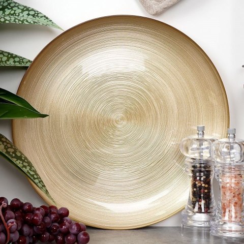 Grupa Orion Sp. z o.o. Talerz Obiadowy Płytki Szklany Złoty Dekoracyjny Ozdobny VILDE 32,5 cm