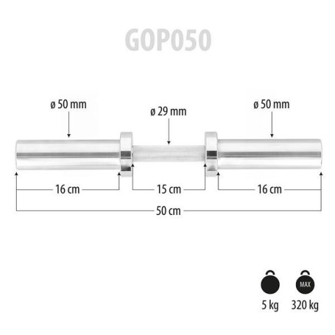 GOP050 (+ZACISKI) GRYF KRÓTKI OLIMPIJSKI 5KG 50CM HMS