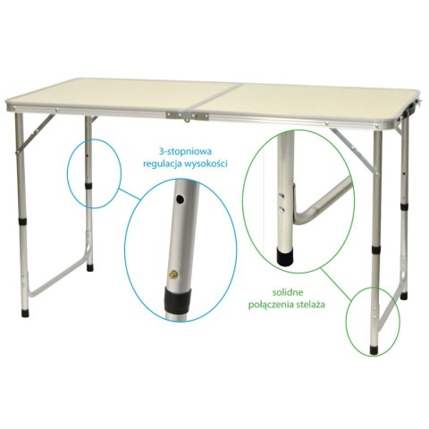 STOLIK TURYSTYCZNY SKŁADANY KEMPINGOWY regulowany 120x60cm