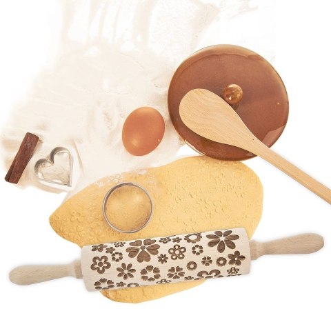 Grupa Orion Sp. z o.o. Wałek Dekoracyjny Drewniany Obrotowy Kwiaty 39 cm ORION do Ciasta