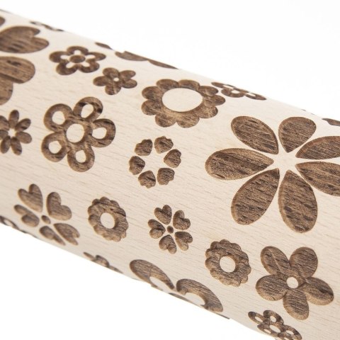 Grupa Orion Sp. z o.o. Wałek Dekoracyjny Drewniany Obrotowy Kwiaty 39 cm ORION do Ciasta