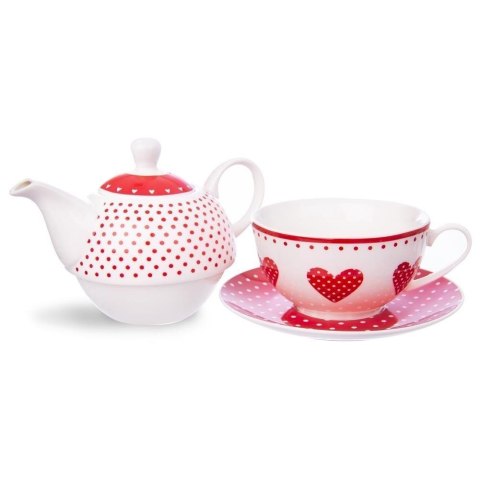 Grupa Orion Sp. z o.o. Zestaw Dzbanek z Filiżanką do Herbaty Ziół Porcelanowy Serca ORION 3 el.