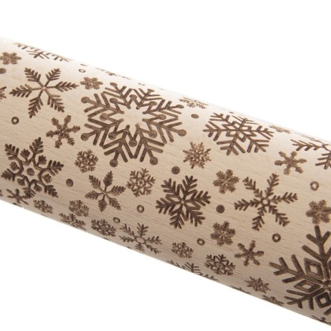 Grupa Orion Sp. z o.o. Wałek do Ciasta Dekoracyjny Drewniany Obrotowy Płatki Śniegu ORION 39 cm