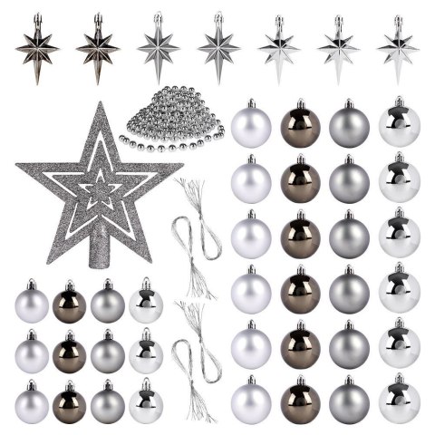 Grupa Orion Sp. z o.o. Zestaw bombek na choinkę bombki nietłukące choinkowe świąteczne srebrne komplet 45 sztuk