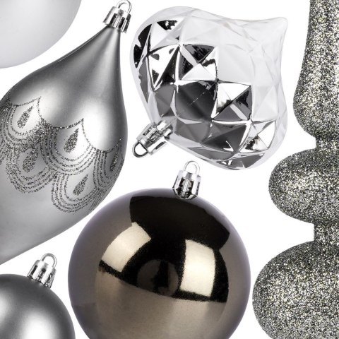 Grupa Orion Sp. z o.o. Zestaw Bombki Choinkowe Świąteczne Srebrne Nietłukące Solidne VILDE 19 szt.